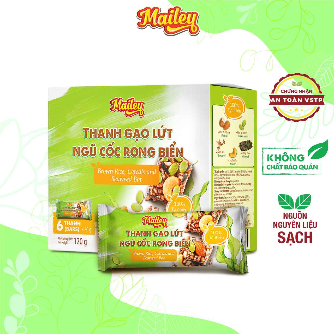 Thanh gạo lứt ngũ cốc rong biển Mailey hộp 120gr