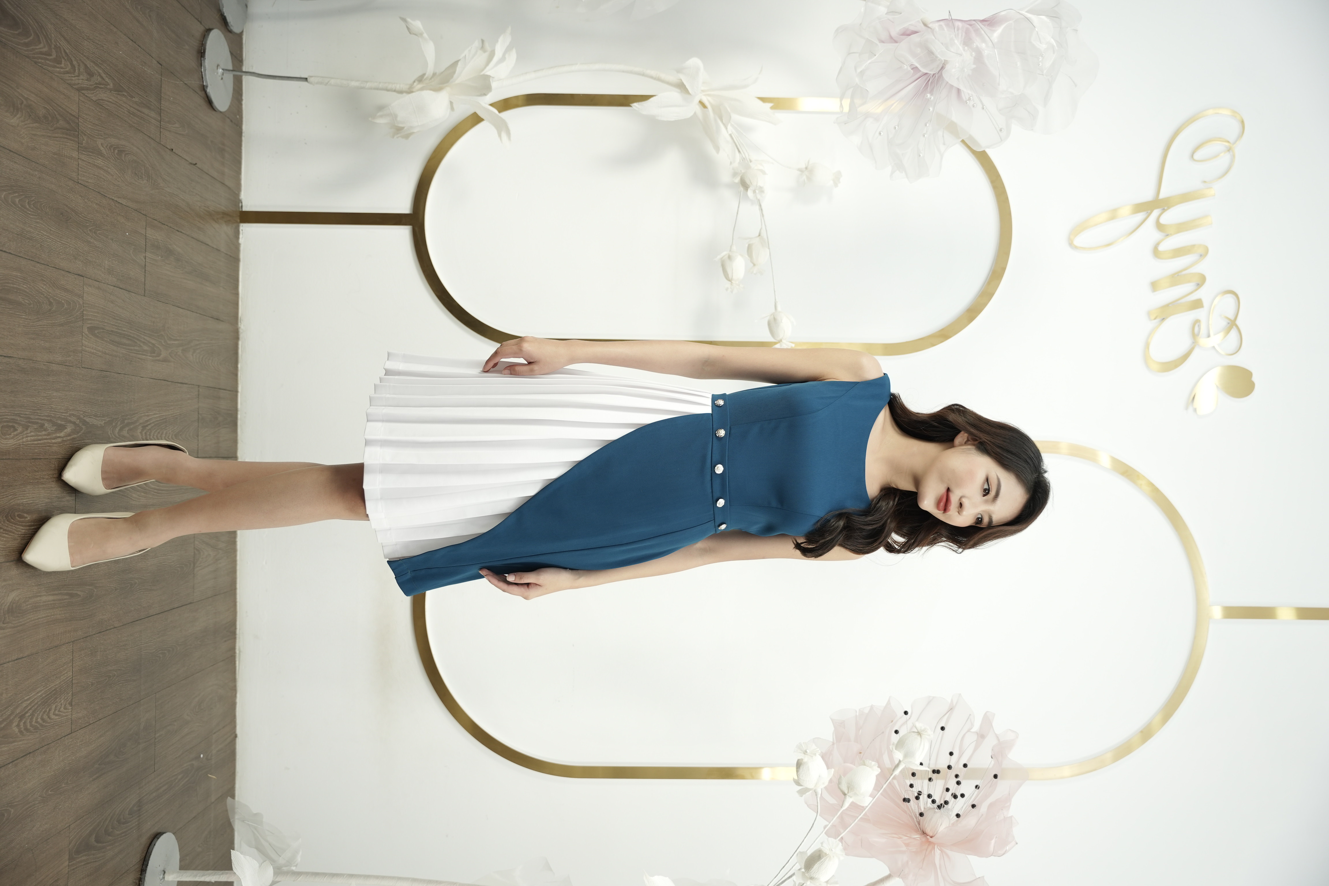 Đầm phối tùng dập ly silk len 6690