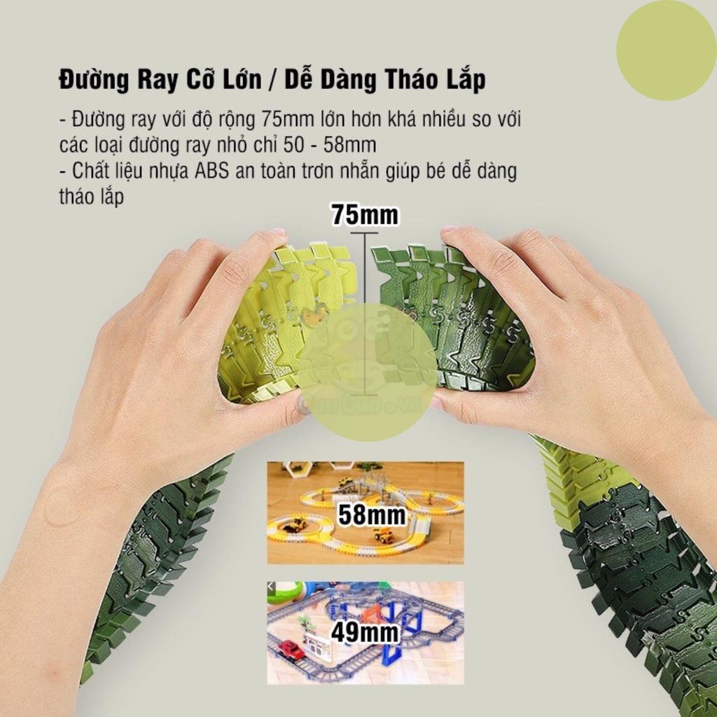 Bộ lắp ráp đường đua ô tô khủng long, đồ chơi lắp ghép đường ray khủng long 240PCS cho bé thoả sức sáng tạo