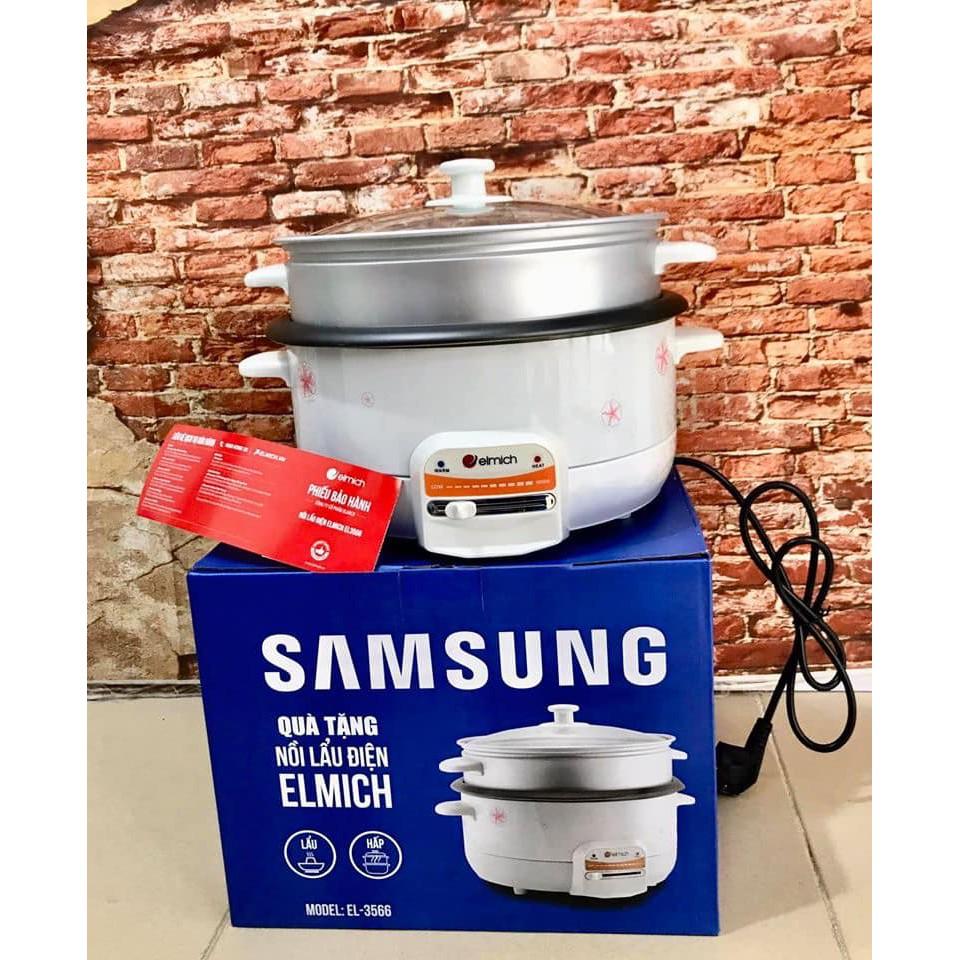 Nồi lẩu, hấp điện đa năng Elmich EL-3566 dung tích 3.5L tặng kèm xửng hấp bảo hành 2 tháng