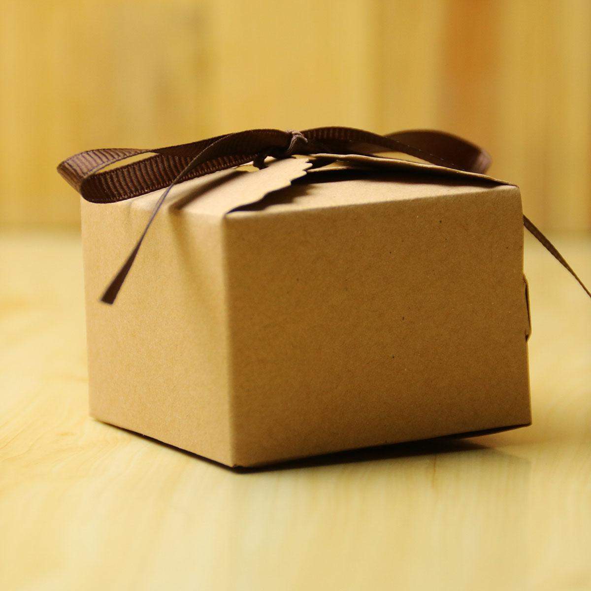 100pcs Rustic Candy Boxes - Kraft Paper Boxes with Ribbon and Tag Cards for