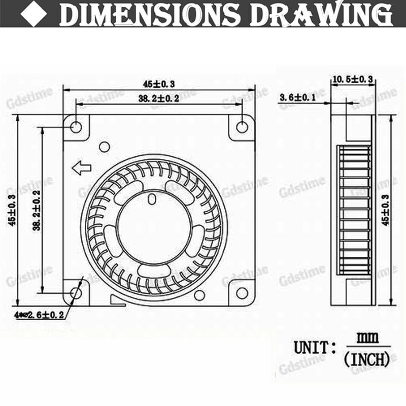 2Pcs Gdstime DC 12V Fan 45mm 45mmx45mmx10mm Radial Exhaust Brushless 3D Printer Cooler 4.5cm 45x10mm Turbo Blower Cooling Fan