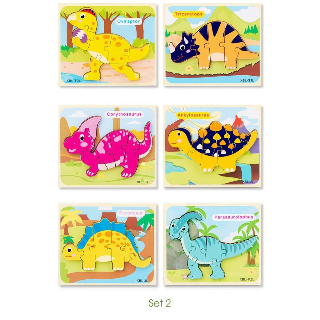 Bộ xếp hình khủng long bằng gỗ, Giáo cụ Montessori chủ đề khủng long (6-12 bộ