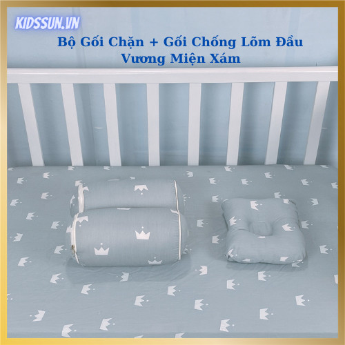 Bộ Gối Chặn + Gối Lõm Cho Trẻ Sơ Sinh Chống Bẹp Đầu, Méo Đầu, Giật Mình Giúp Cho Các Bé Ngủ Ngon Sâu Giấc - Vỏ Cotton Hàn Quốc - Nhiều Màu Sắc