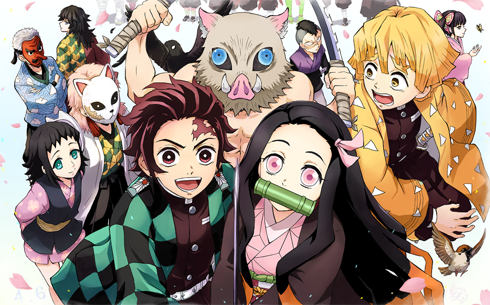 Poster A4 dán tường Anime, decal 21x30 trang trí có keo Demon Slayer Kimetsu no Yaiba (8).png