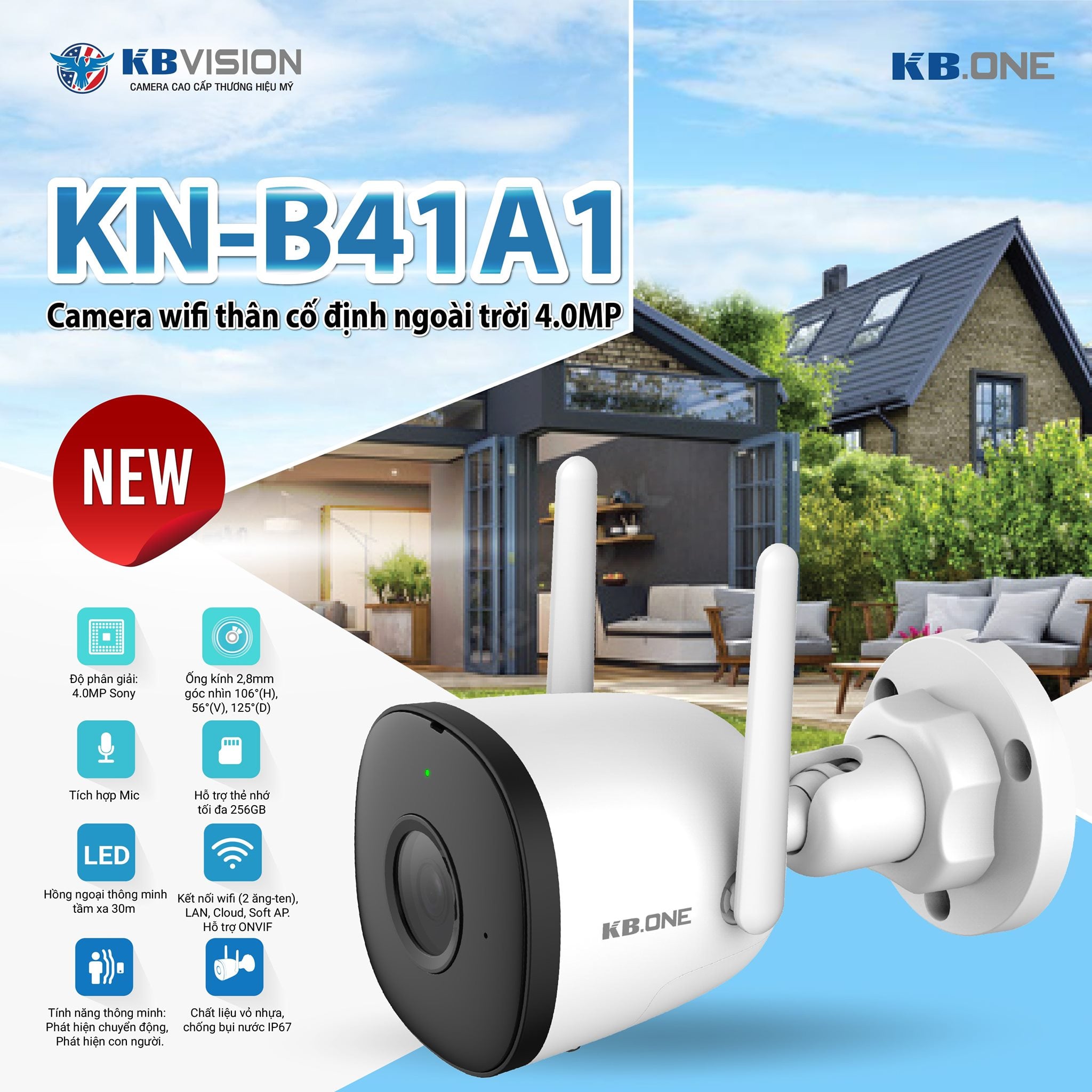 CAMERA KBVISION IP WIFI NGOÀI TRỜI KN-B41A HÀNG CHÍNH HÃNG