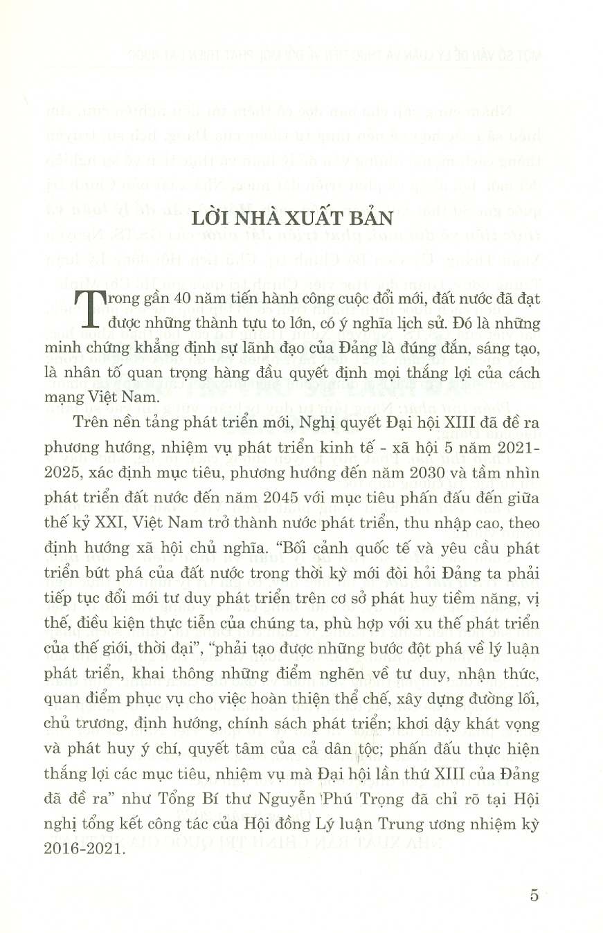 Một số vấn đề lý luận và thực tiễn về đổi mới phát triển đất nước (bản in 2023)