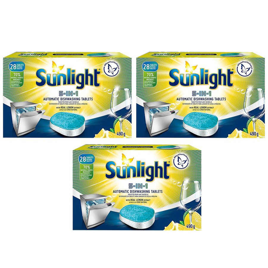 Combo 3 Hộp Viên Rửa Chén Bát Sunlight 5 in 1 Cho Máy Rửa Chén Bát (28V/Hộp)