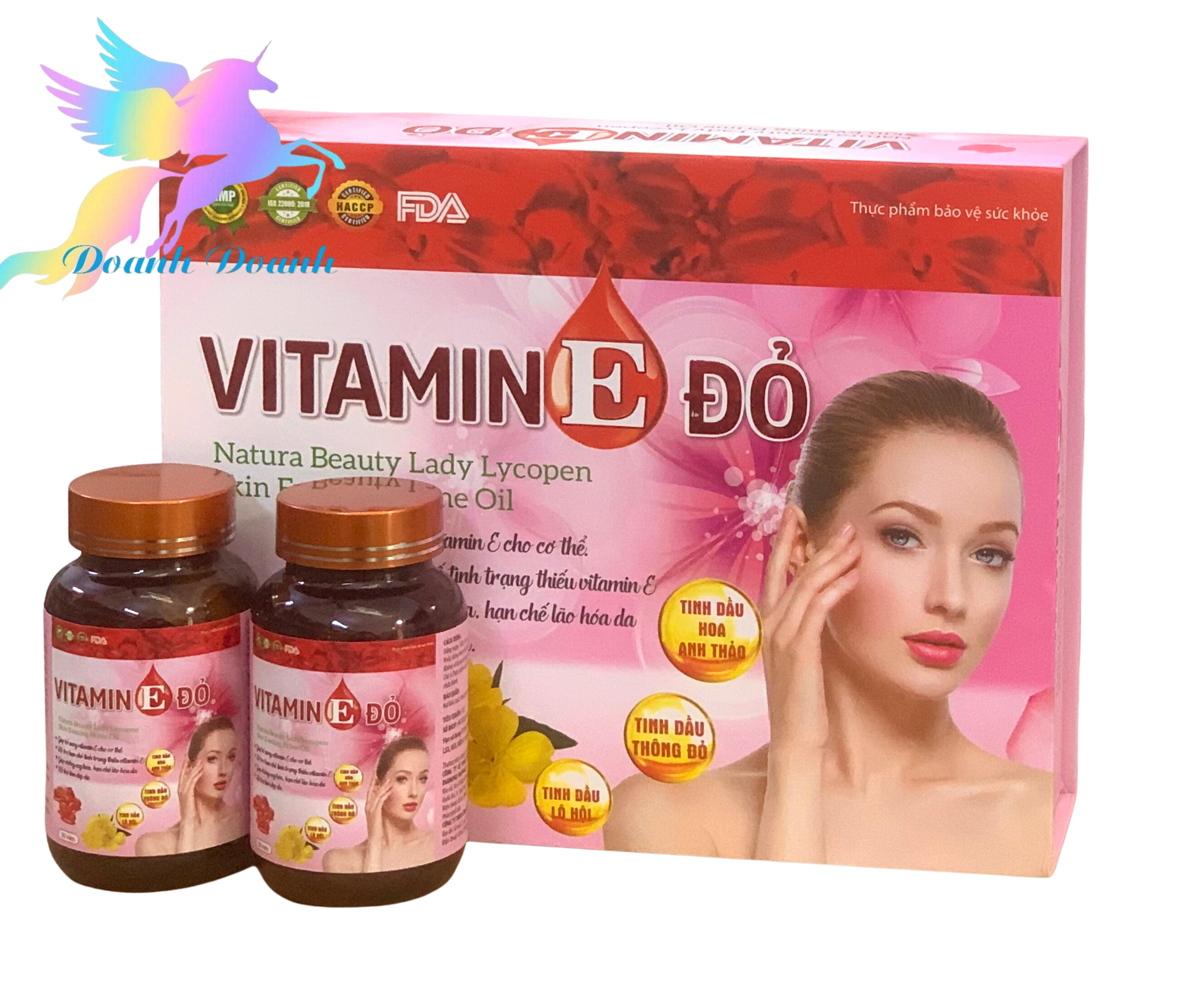 Viên uống trắng da mờ nám VITAMIN E ĐỎ - Tinh dầu thông đỏ, hoa anh thảo - Hộp cao cấp 2 lọ x 30 viên