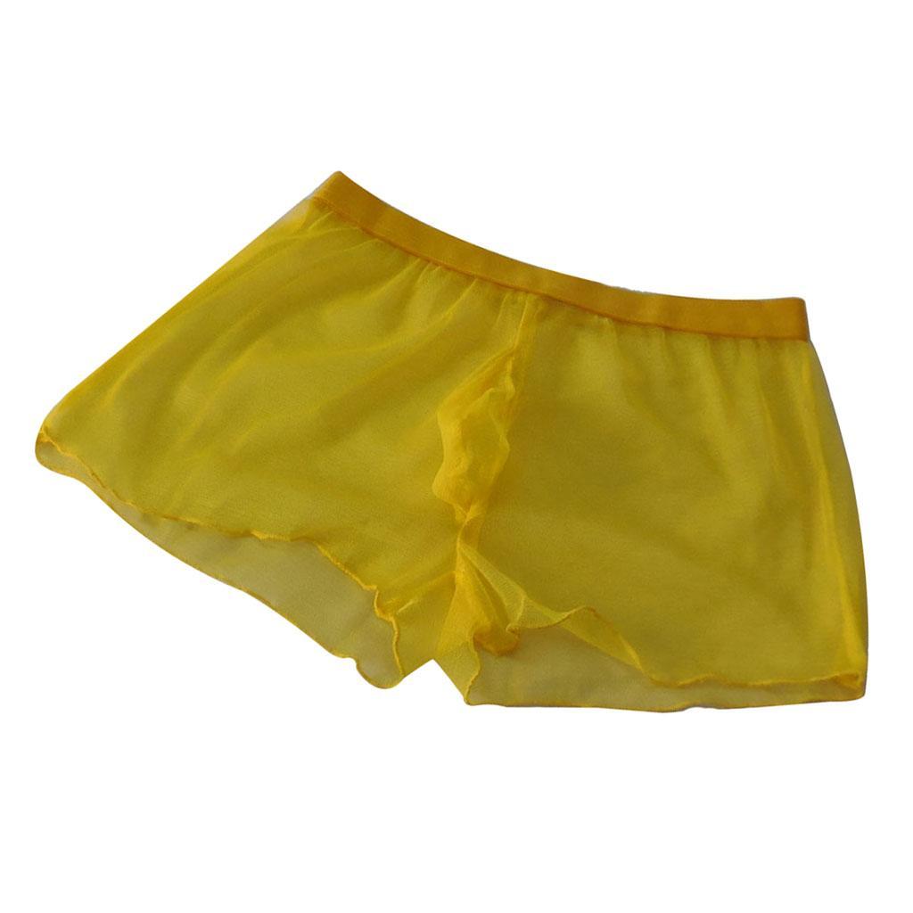 2-3pack Sexy Elastic Waist See-Through Voile Boxer Briefs Shorts for Men Yellow