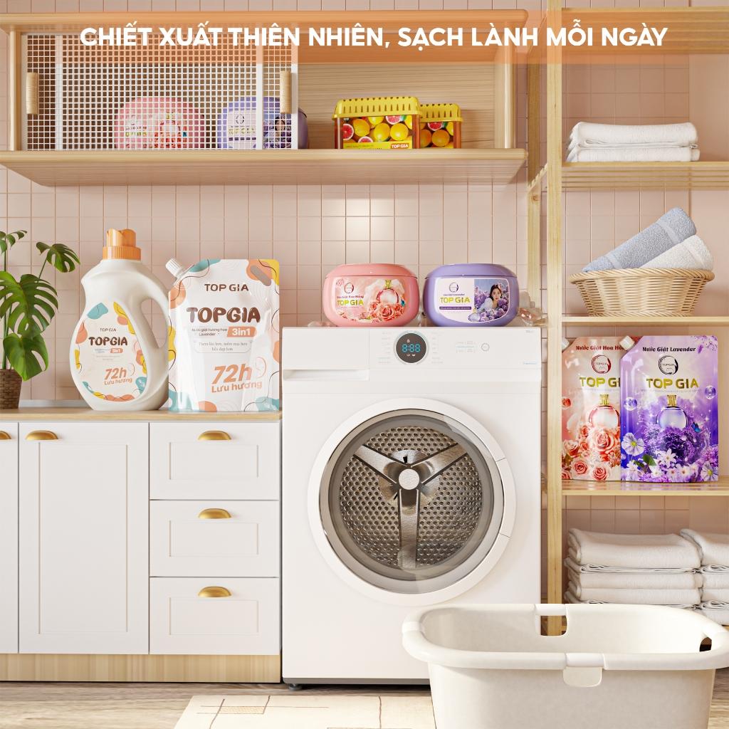 Viên giặt xả quần áo thơm lâu TopGia 3in1, hương hoa hồng và lavender,  giặt sạch, tiết kiệm - Hương lavender