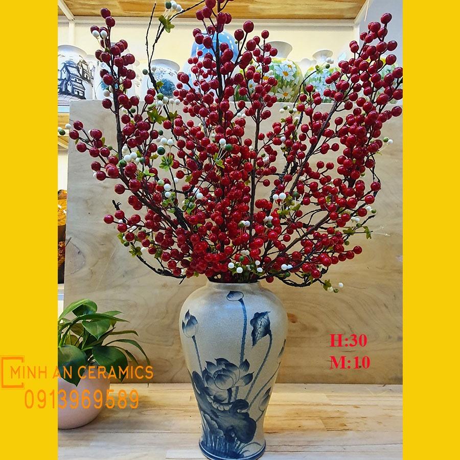 Bình hoa men rạn vẽ dáng chum gốm Minh An Bát Trang cao 30cm, miệng 10cm thích hợp cắm hoa sen