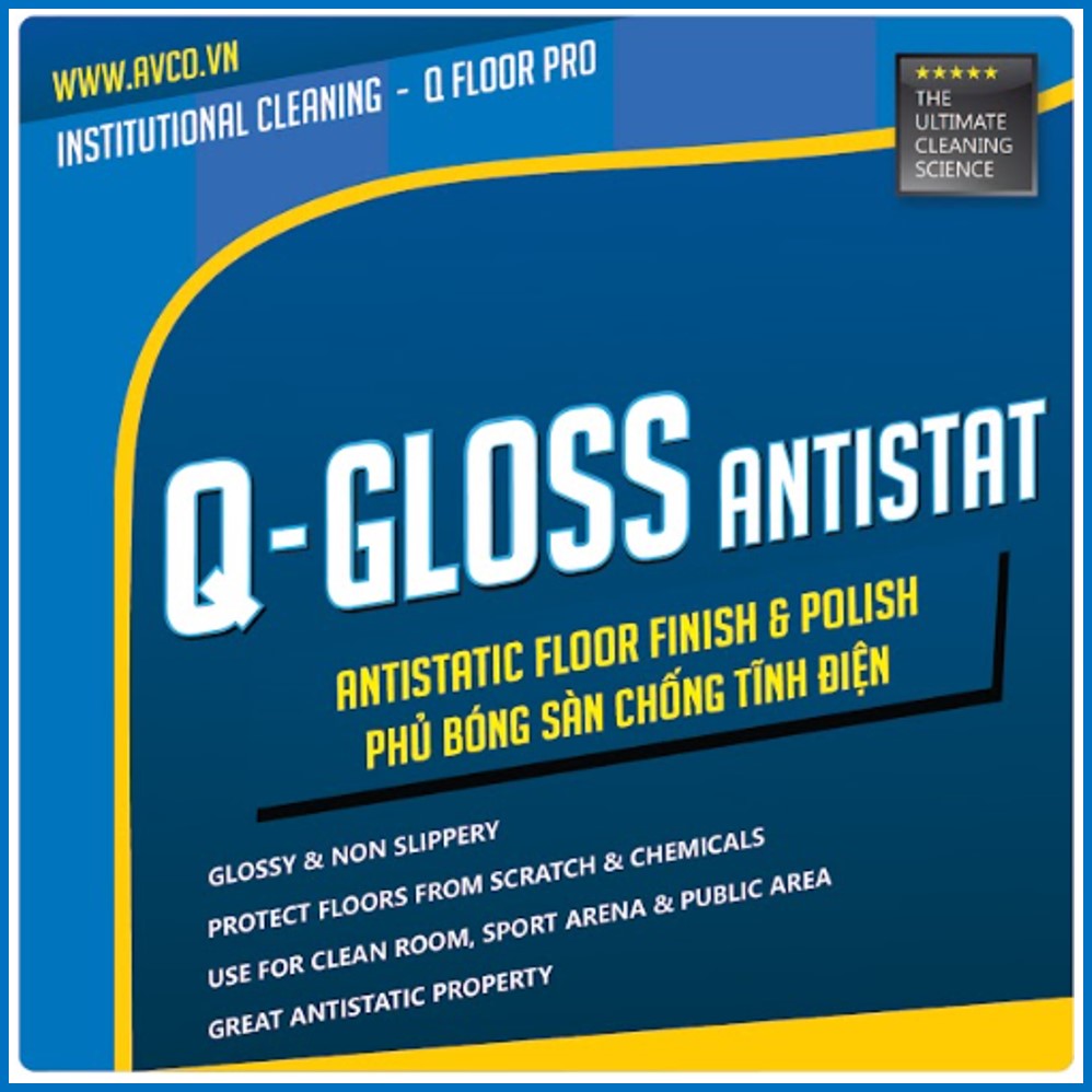 Phủ Bóng Sàn Chống Tĩnh Điện gốc Acrylic AVCOChem - Q-GLOSS ANTISTAT -  Bóng Bền Đẹp - Thùng carton (4 x can 4 lít) - Hàng Chính Hãng