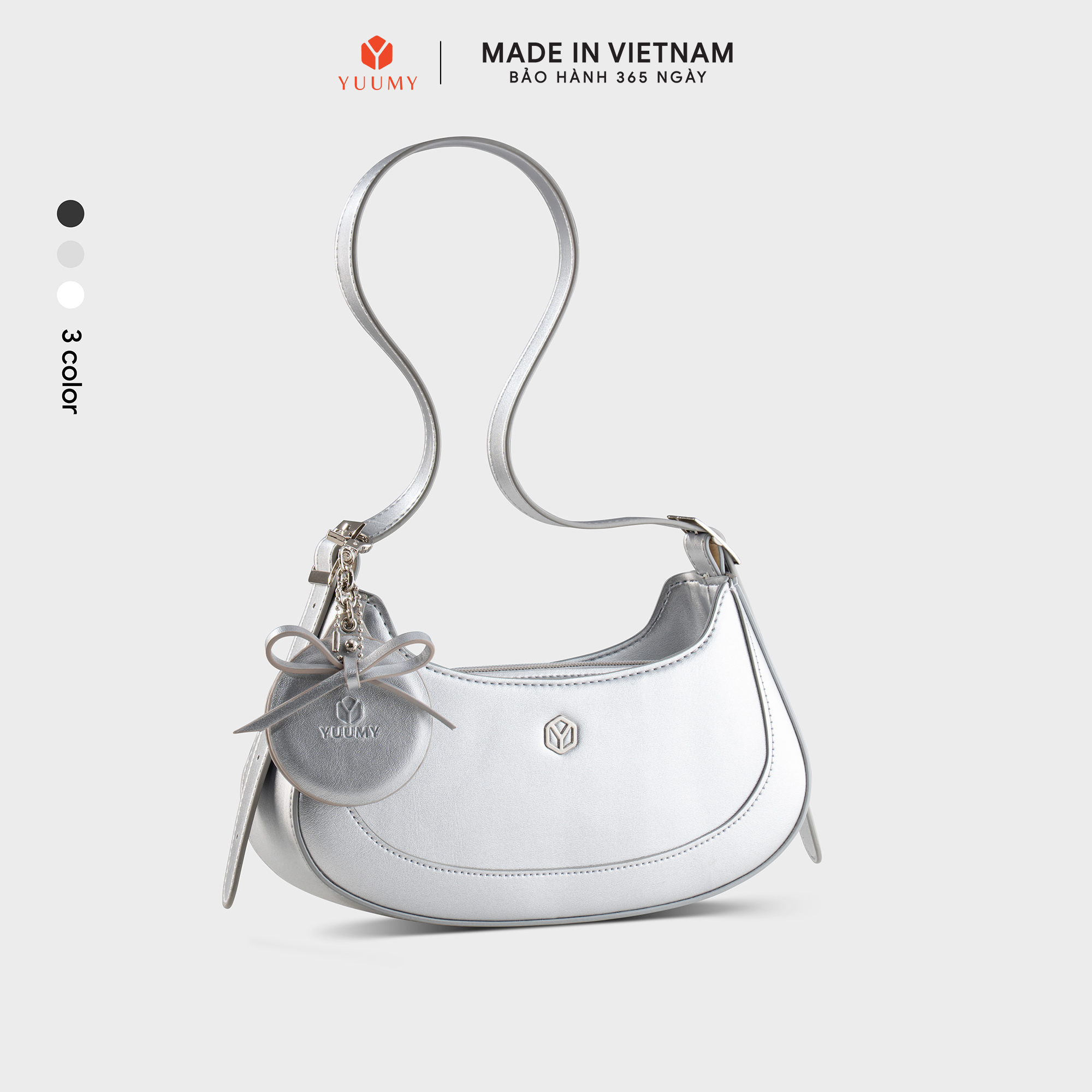 Túi Yuumy ( Thời trang nữ phối gương tròn và nơ xinh xắn - Túi đeo vai da Glossy YN345 )