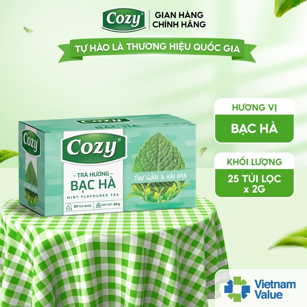 Cozy Trà Cozy túi lọc Hương Bạc Hà 25 túi x 2g Hộp