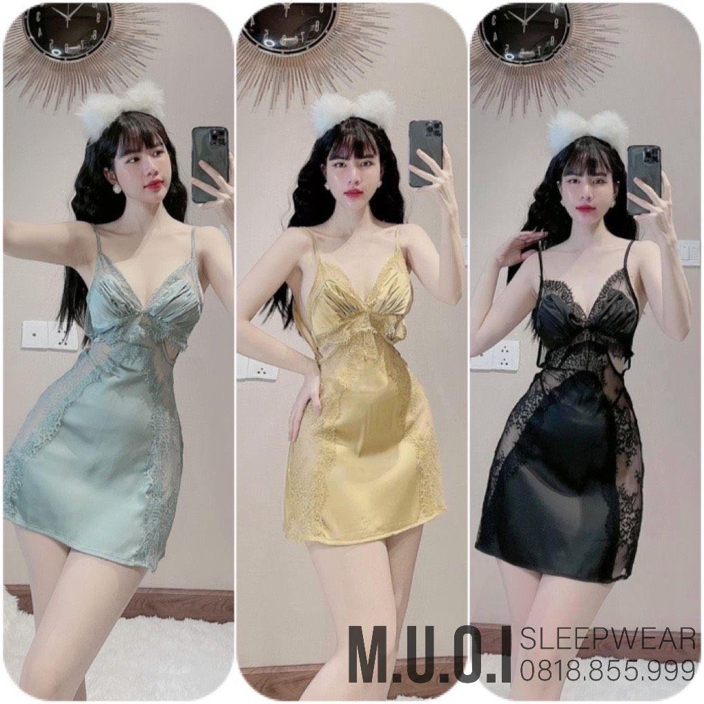 Váy ngủ lụa phối ren ngực sexy hot hit 2021 ️️Đầm mặc nhà gợi cảm QUẢNG CHÂU Muối store- sx 50 -( video- ảnh)