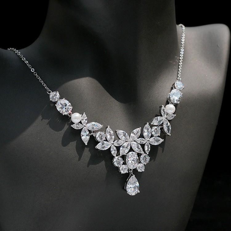 Bộ Trang sức cô dâu đá cao cấp zincin sáng bóng lấp lánh đi chơi đi tiệc đều đẹp giangpkc 71220