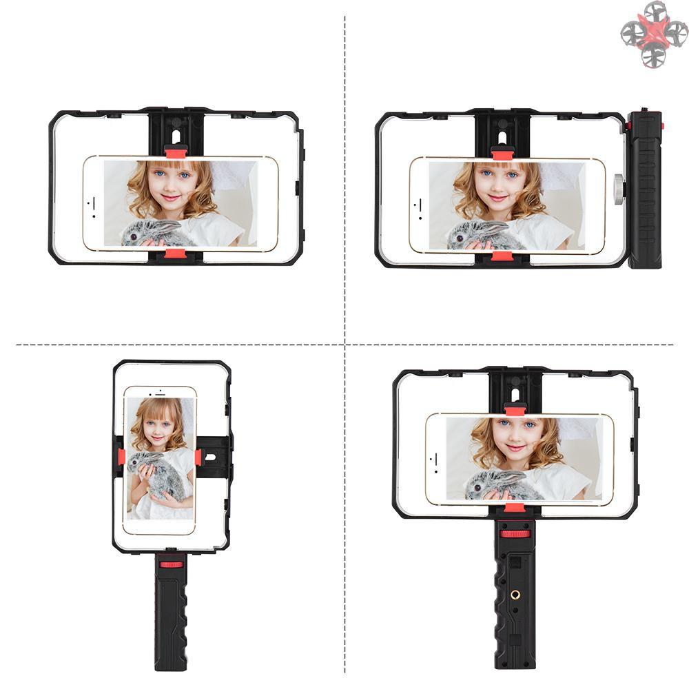 CTOY Portable Smartphone Video Rig Handheld Phone Stabilizer Grip Cage with Phone Holder 3 Cold Shoe Mounts Handle for iPhone Xs/Xs Max/XR/X/8 for Samsung Xiaomi Huawei