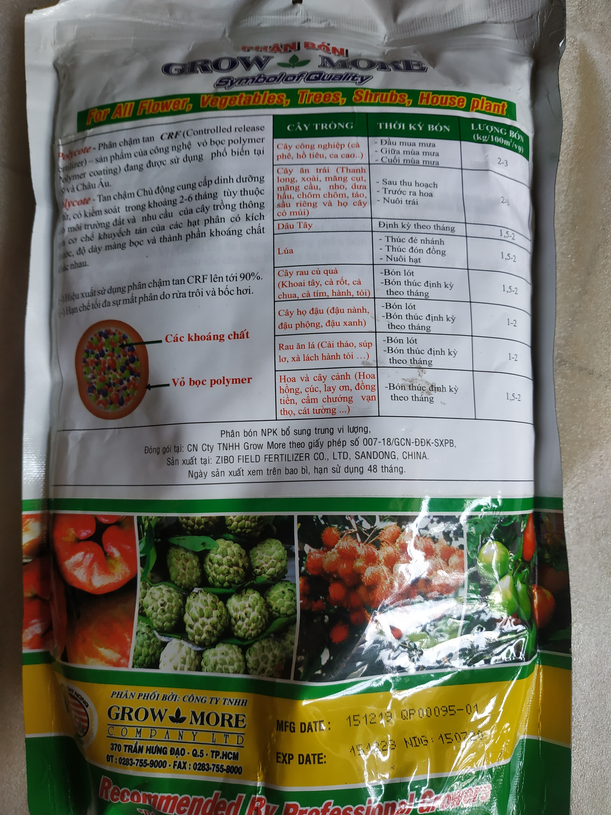 Phân bón tan chậm GROW MORE NPK 12-12-18+TE Polycote - gói 1 kg