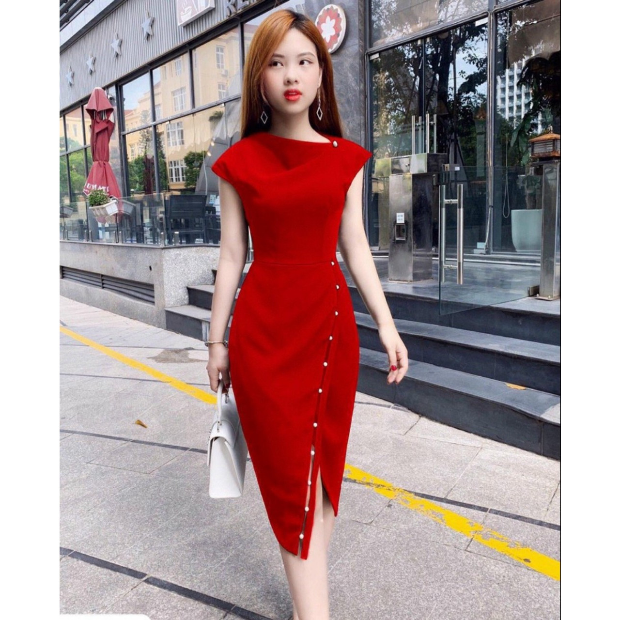 VÁY ĐẦM ÔM BODY XẺ TÀ ĐÍNH HẠT TRAI DUYÊN DÁNG SANG TRỌNG ĐỦ SIZE TỪ 40-70KG
