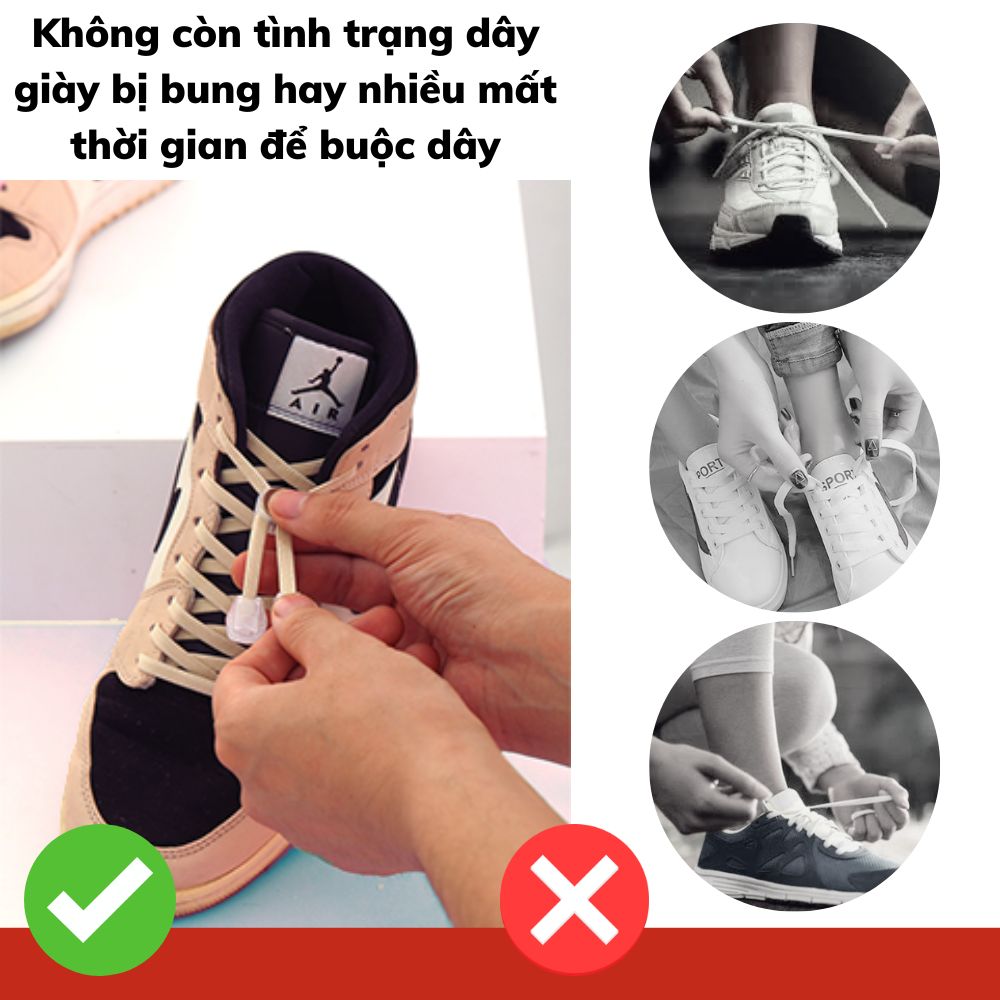 Dây giày thời trang co giãn không cần buộc kèm khóa phụ kiện tiện dụng giày thể thao sneaker cho người lớn và trẻ em