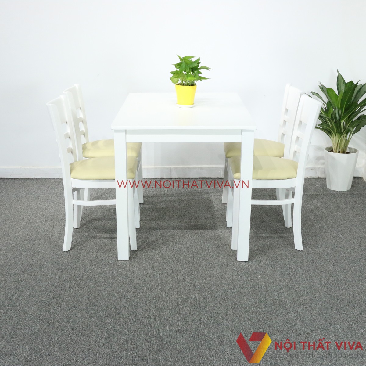 Bộ Bàn Ăn Cherry Gỗ Xuất Khẩu 4 Ghế Màu Trắng