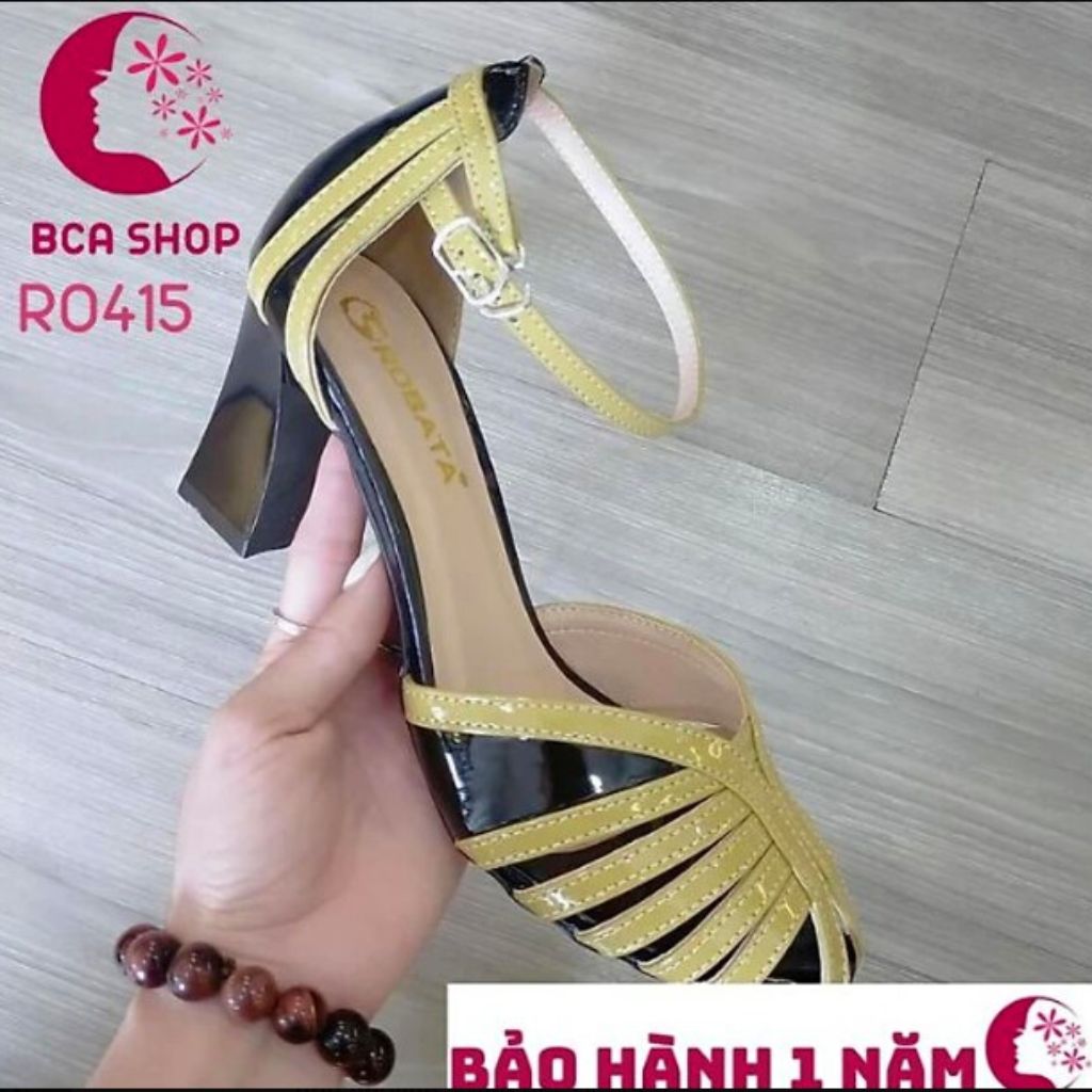 Giày cao gót nữ 7p RO415 ROSATA tại BCASHOP giày chuẩn khiêu vũ, phối màu sành điệu và thời trang - màu đen phối vàng