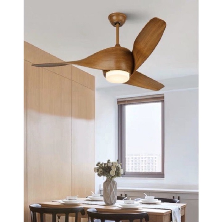 Quạt trần đèn cánh gỗ, trang trí decor độc đáo sang trọng có điều khiển