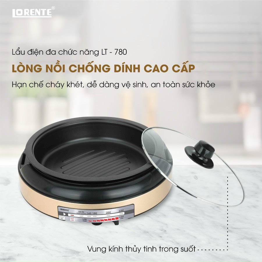 Nồi Lẩu Nướng Điện Đa Năng Lorente LT-780 - Màu Ngẫu Nhiên - Chính Hãng