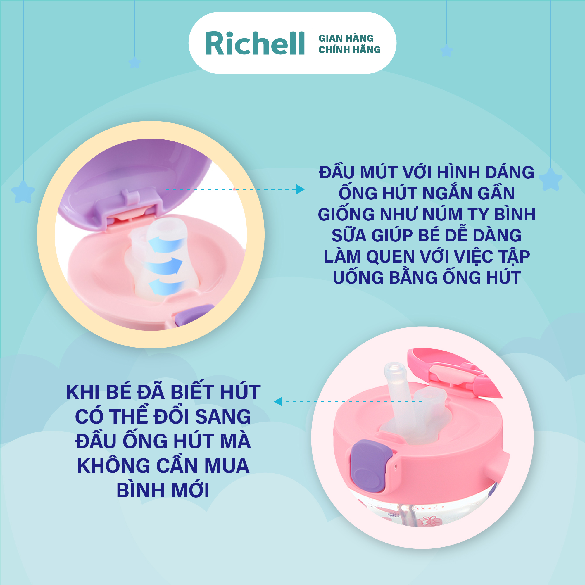 Bình tập uống TLI Richell Nhật Bản - bước 1 - vàng | Baby