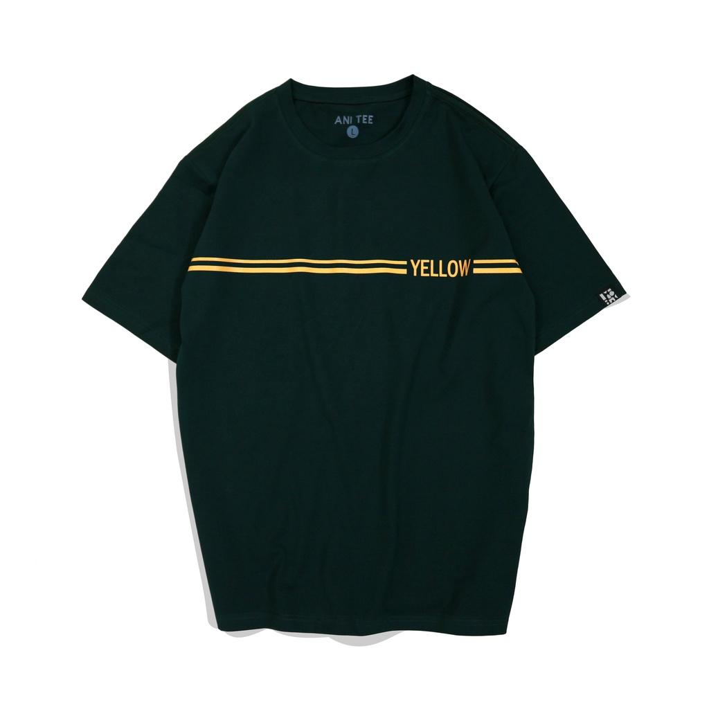 Áo Thun Xanh Rêu 100% Cotton Phối In Đường Thẳng YELLOW Cá Tính Unisex Form Rộng