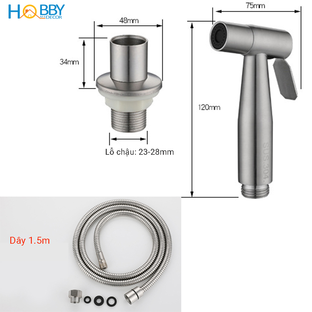 Vòi xịt rửa gắn chậu rửa chén inox 304 Hobby home decor GB1 dây 150cm