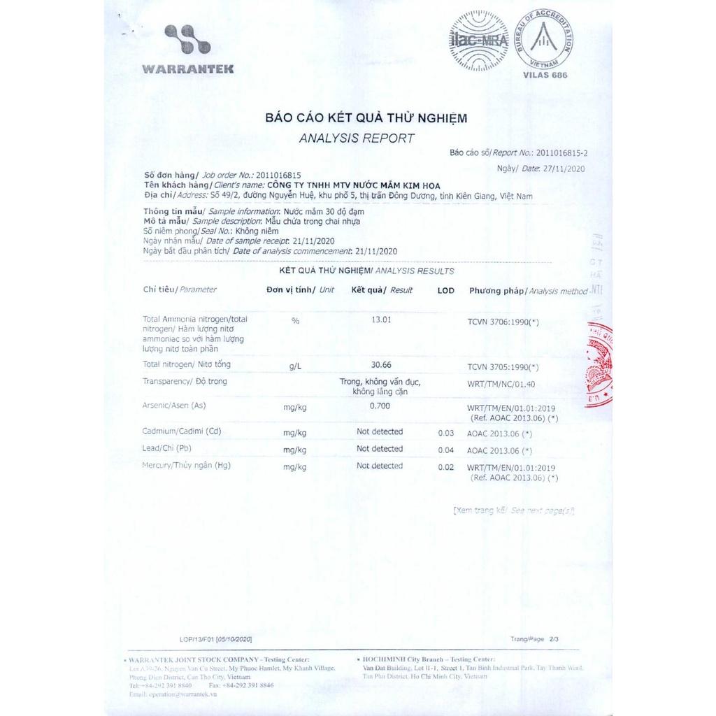 Nước Mắm Kim Hoa Phú Quốc 30 độ đạm chai 1 Lít