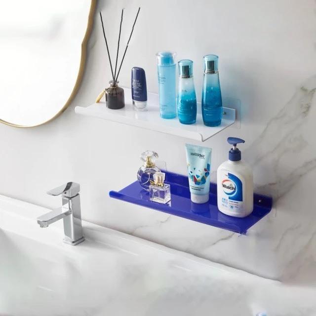 Kệ Mica treo tường phòng ngủ, nhà tắm, Giá treo tường để đồ cho nhà vệ sinh, tặng kèm 2 miếng dán tường ốc vít - Xanh biển