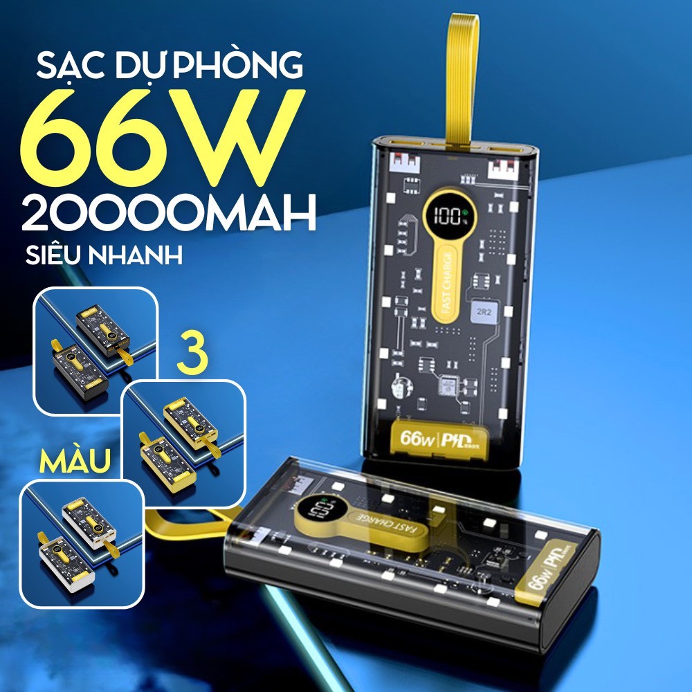 Sạc Dự Phòng, Pin Sạc Dự Phòng Trong Suốt Dung Lượng Pin 20000mAh Sạc Nhanh Tối Đa 22.5w Dùng Bộ Vi Mạch Thế Hệ Mới Với Thiết Kế Phong Cách Cyberpunk Trong Suốt - Hàng Chính Hãng