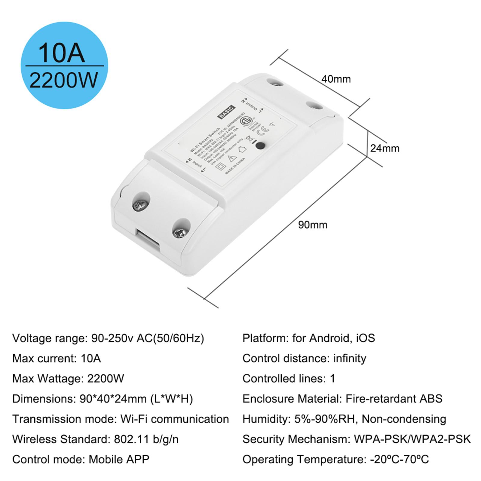 Basic Wifi Switch Works with Alexa for Google Home Timer 10A/2200W Wireless Remote Switch for Android/IOS APP Control for Electric Appliances Universal Smart Home Automation Module