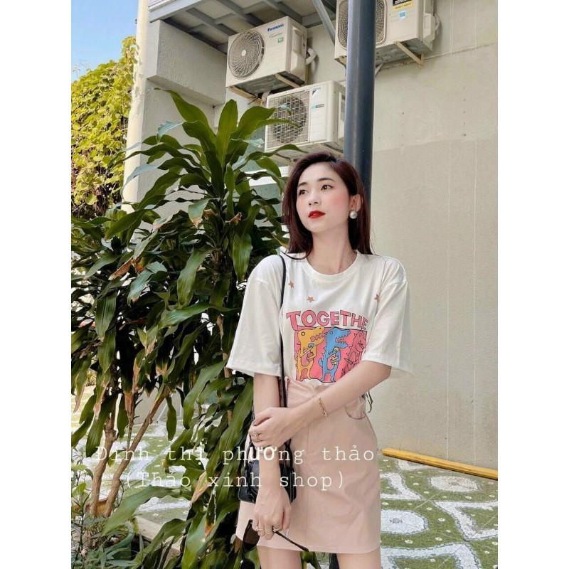 Set áo thun together phối chân váy hồng xinh xắn
