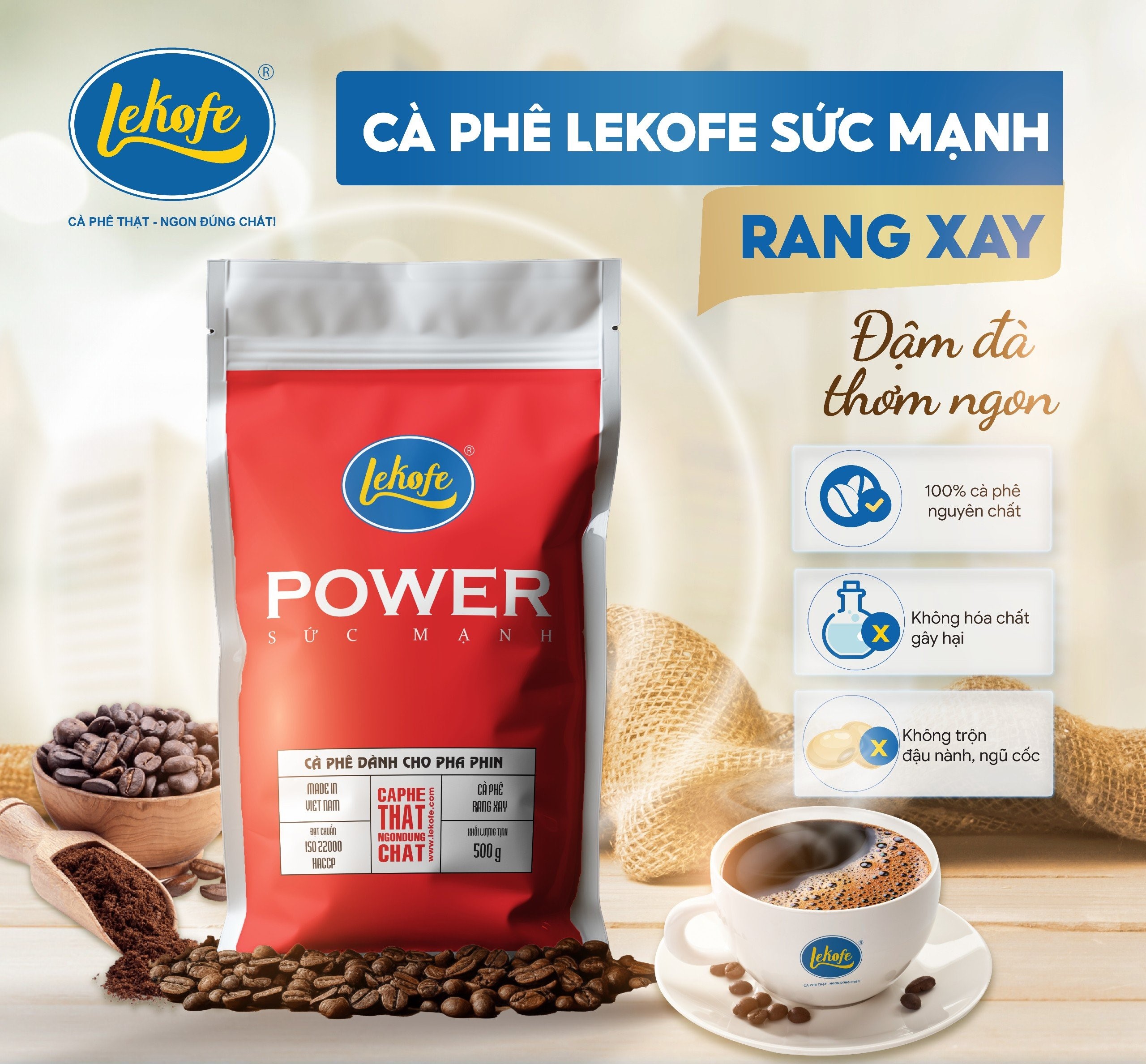 Hình ảnh [MUA 1 TẶNG 1] Cà phê rang xay Sức Mạnh Lekofe 70% Robusta 30% Culi Đậm đà thơm ngon Túi 500gram