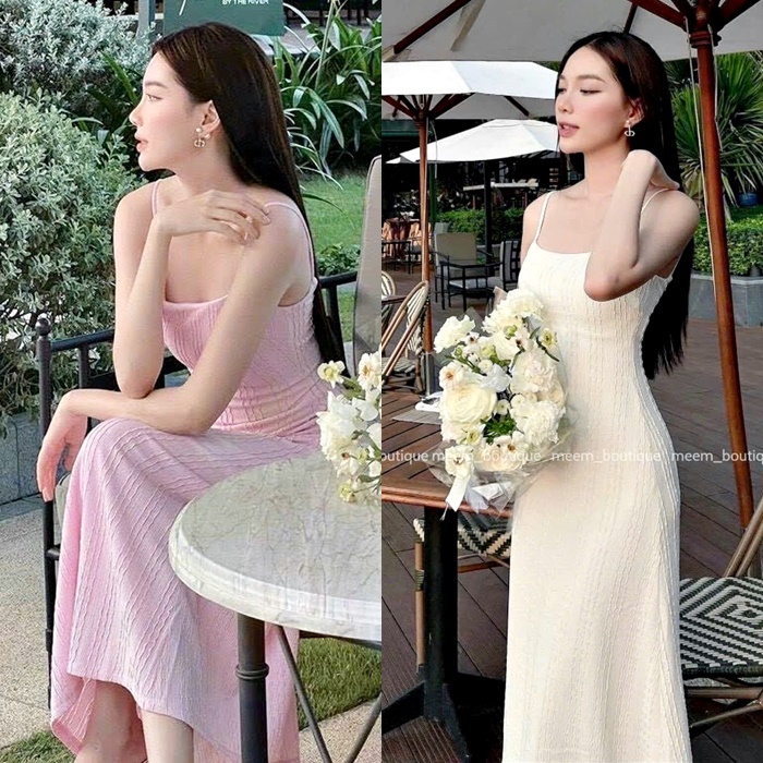 ĐẦM DÀI MIDI SUÔNG 2 DÂY CỔ U ÔM BODY DÀI MIDI HỒNG PHẤN TRẮNG TRƠN MAXI ĐI BIỂN DẠO PHỐ ĐI TIỆC ĐI CHƠI - TRẮNG