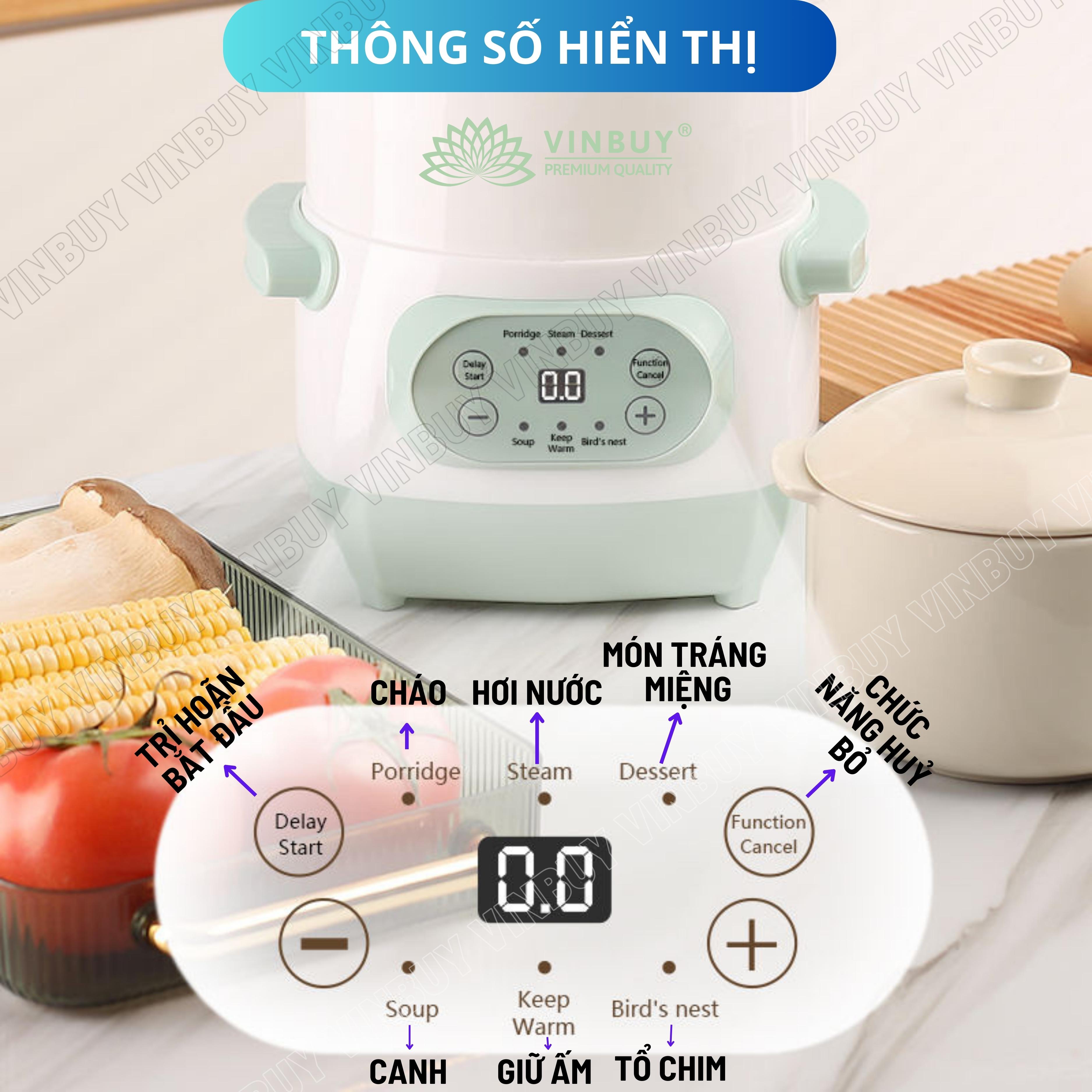 Nồi chưng yến, nồi nấu chậm, nồi tiềm thuốc bắc, nồi nấu cháo cho bé giữ trọn chất dinh dưỡng, dung tích 1 lít, công suất 200W - Hàng chính hãng VINBUY