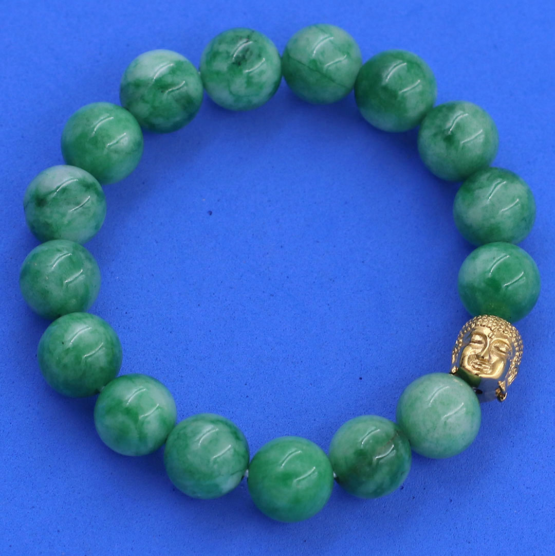 Vòng chuỗi đeo tay đá cẩm thạch xanh trắng 12 ly charm đầu Phật Như lai, Như lai Phật tổ, vòng chuỗi phong thủy, A DI ĐÀ
