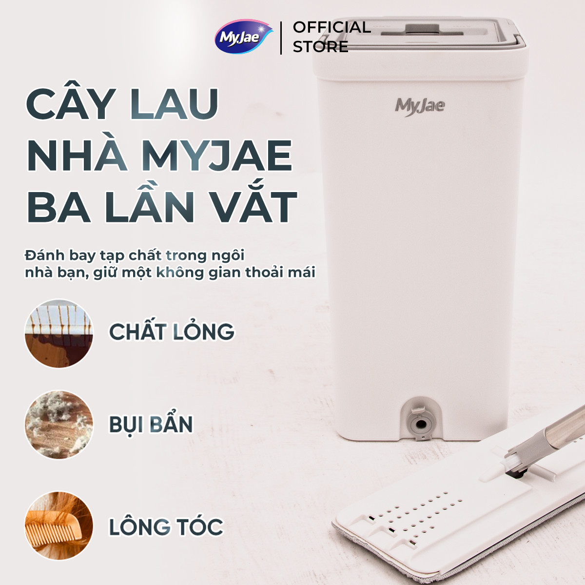 [Phiên bản nâng cấp] Bộ Lau Nhà MyJae Đài Loan Sợi Microfiber 2 Ngăn Tự Vắt Xoay 360 Độ Thông Minh 123cm