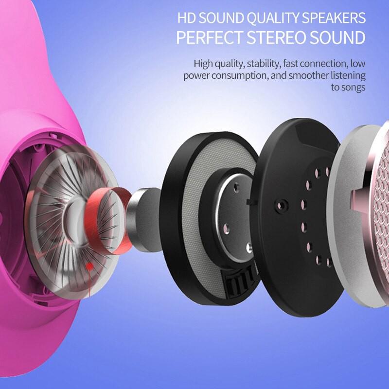 Tai Nghe Bluetooth Không Dây Hình Mèo Hồng Dễ Thương