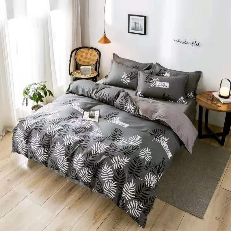 Chăn Ga Gối Đệm -Sét Chăn Ga Gối Lá Me Xám Poly Cotton