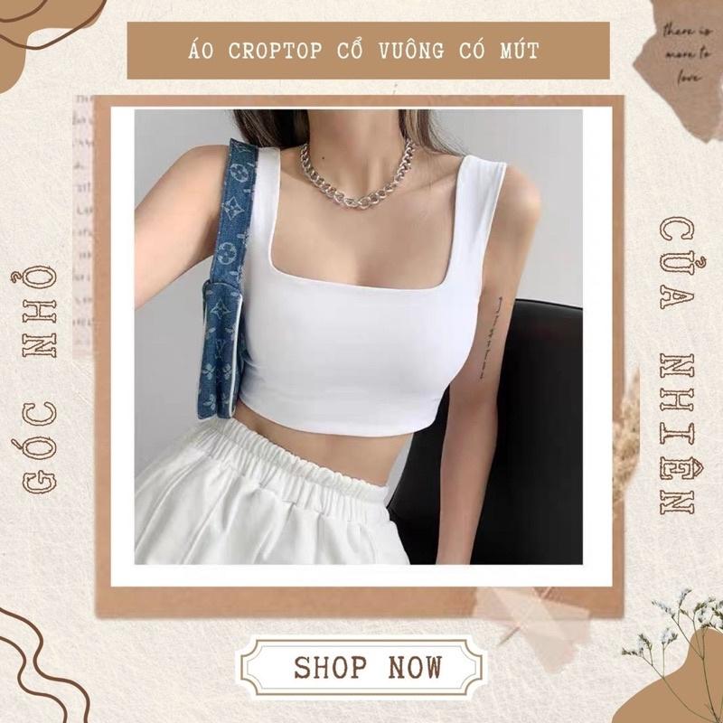 Áo Croptop Cổ Vuông Có Sẵn Mút Ngực Chất Co Giãn, Áo Bra Cổ Vuông (ẢNH THẬT+VIDEO)