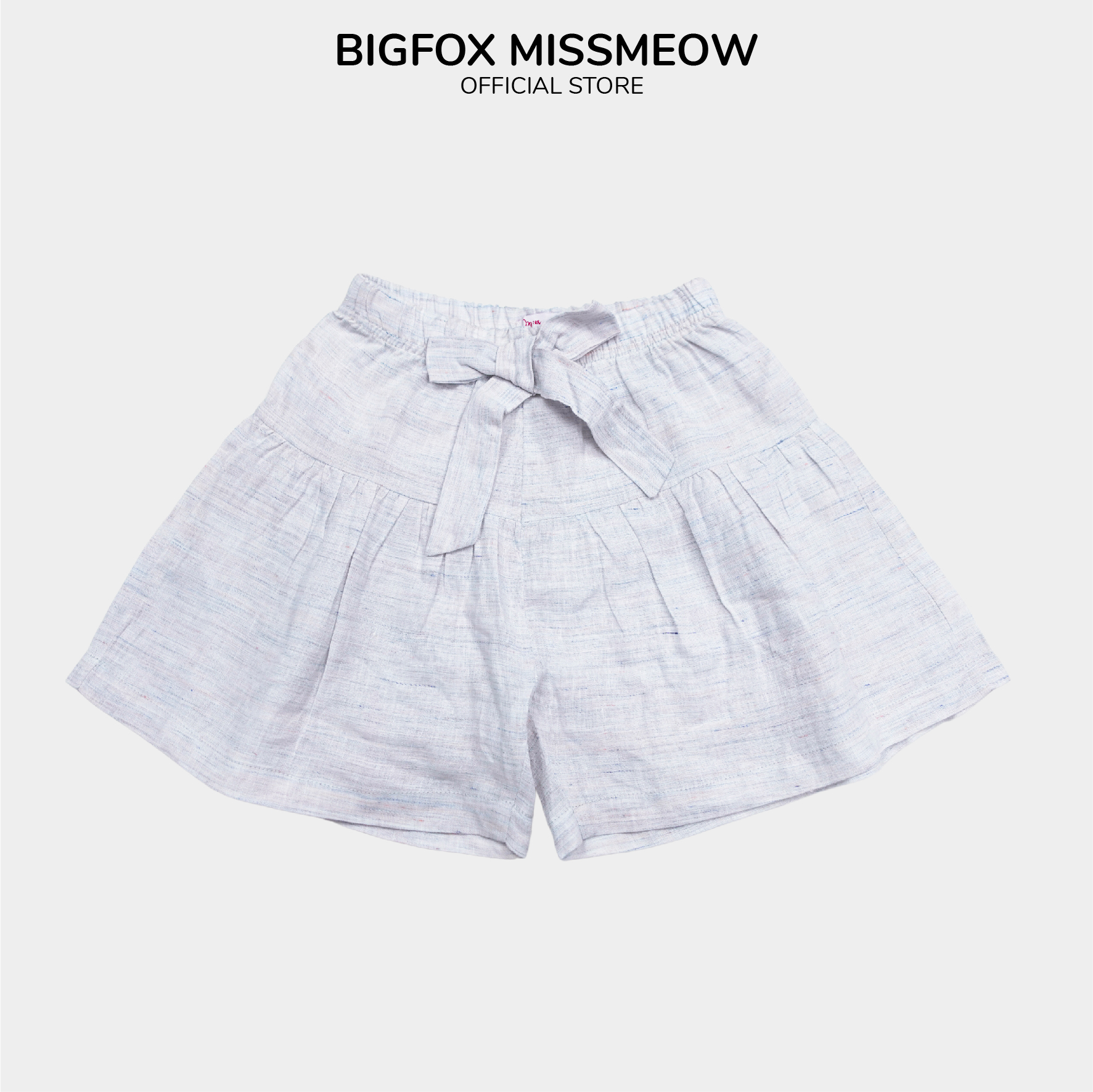 Quần short đùi nơ eo bé gái Bigfox Miss Meow size đại kiểu Hàn Quốc, quần xuất dư cho bé vải linen mềm cỡ 7-11 tuổi 30kg