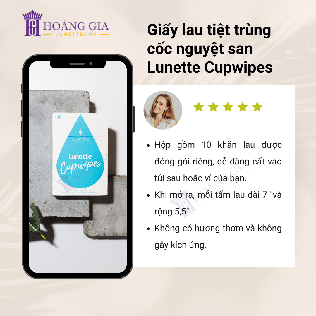 Giấy Lau Tiệt Trùng Cốc Nguyệt San Lunette CupWipes - Hộp 10 Tờ Chứa Cồn Y Tế - Không Cần Nước Tiện Lợi Trong Mọi Hoàn Cảnh Đi Chơi Đi Làm - Sản Xuất Tại Phần Lan - Hàng Chính Hãng - Lunette CupWipes