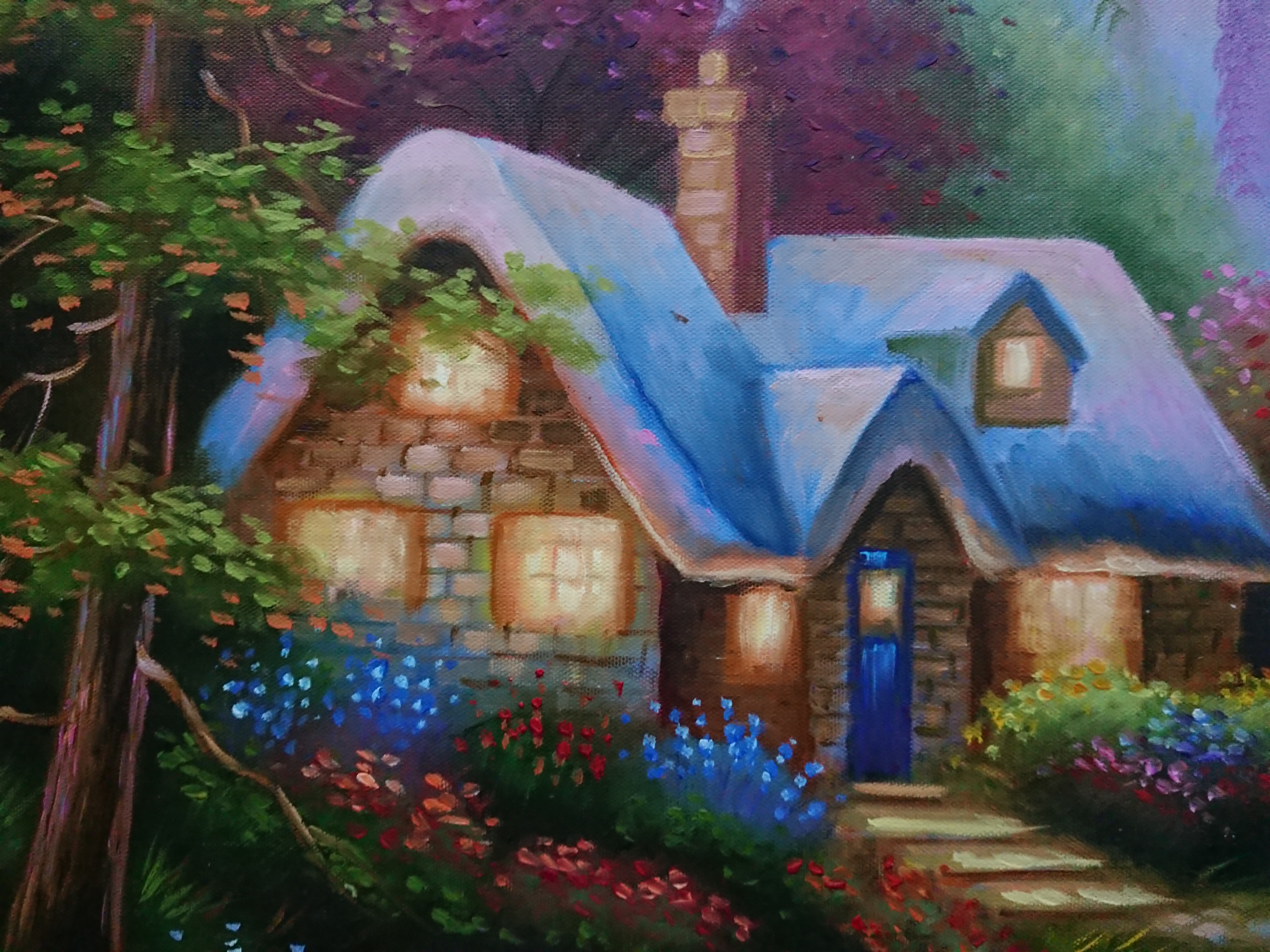 Ngôi Làng Bên Hồ - Tranh Sơn Dầu Vẽ Tay - 45x60cm