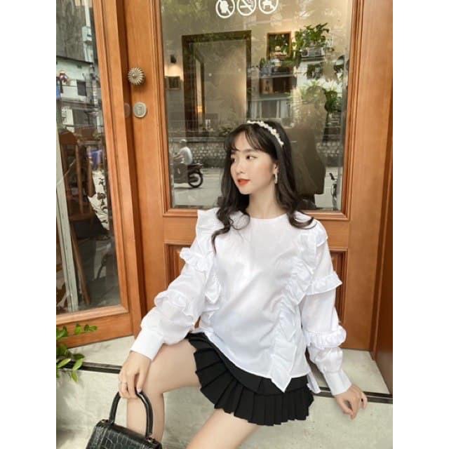 Áo Sơ Mi Nữ Trắng Viền Bèo Nhẹ Nhàng Tiểu Thư Siêu Xinh