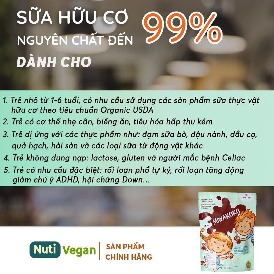 Sữa Miwako Vị Cacao 300g x2 Túi (600g) Nhập Khẩu Malaysia, Sữa Hạt Hữu Cơ Cho Bé Từ 1 Tuổi Vị Ngọt Dễ Uống Phát Triển Trí Não &amp; Chiều Cao - Orgavil